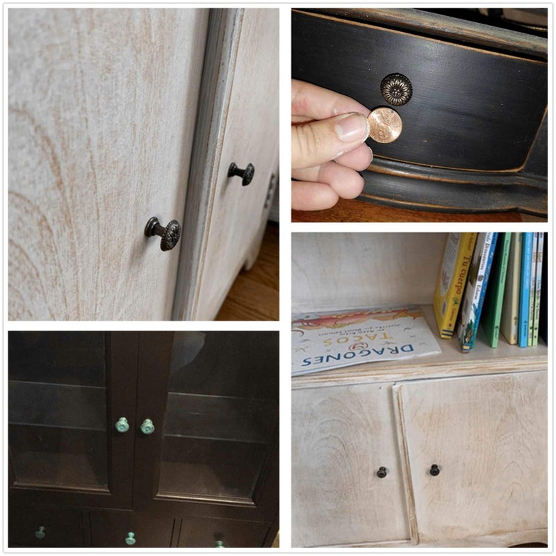 dophee 5Pcs Antique Brass Little Knobs, Small Round Drawer Pulls Handles for Jewelry Box Cupboard Wardrobe Cabinet Wooden Box Desk, 0.67"x 0.59" - Image 3